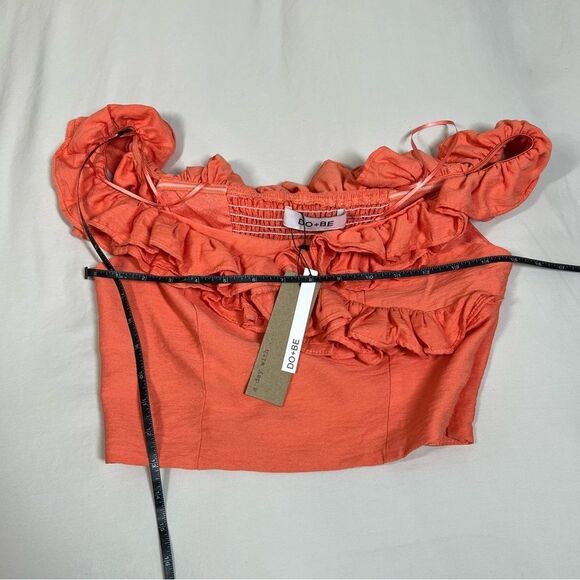 DO+BE Women's Size Medium NWT Orange Ruffle Smocked Cropped Off Shoulder Top - Picture 8 of 10